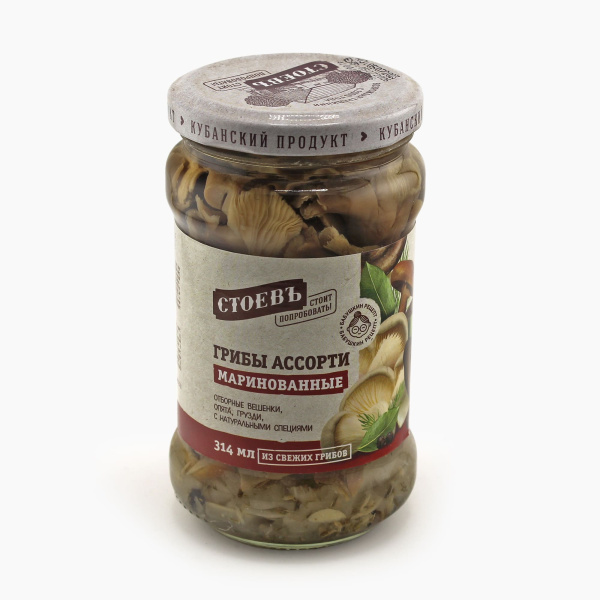 Грибное ассорти СТОЕВЪ маринованное 314 гр  ст/б